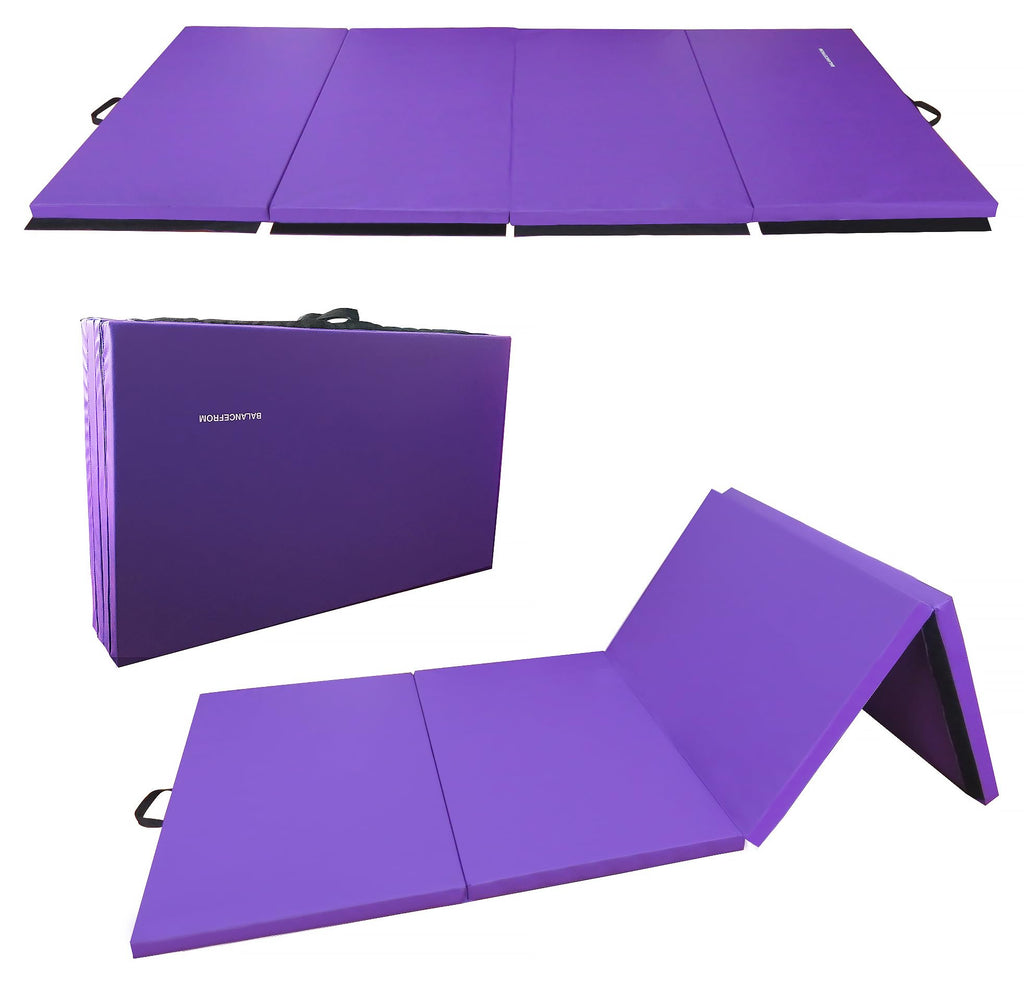 Signature Fitness All Purpose 4X8X2'' Extra Thick High Density Anti Tear Gymnastics Gym Folding Exercise Aerobics Mats, Purple
