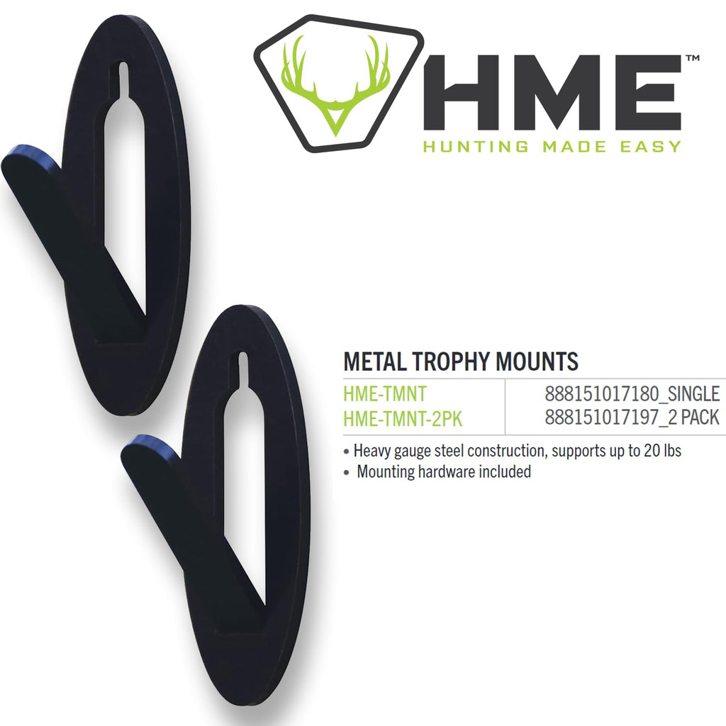 Hme Reliable Durable Heavy Gauge Steel Hunting Trophy Mount - Supports Up To 20 Lbs, Mounting Hardware Included / 2 Packs