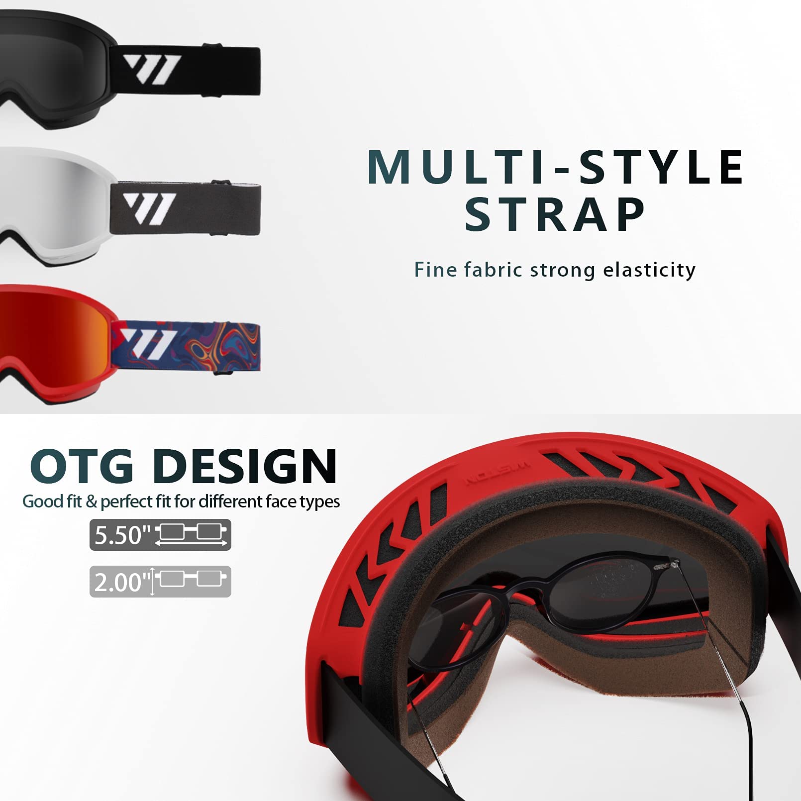 Wiston Ski Goggles - Otg Snow/Snowboard Goggles For Men, Women & Youth - 100% Uv Protection (Red Frame/Red Lens)