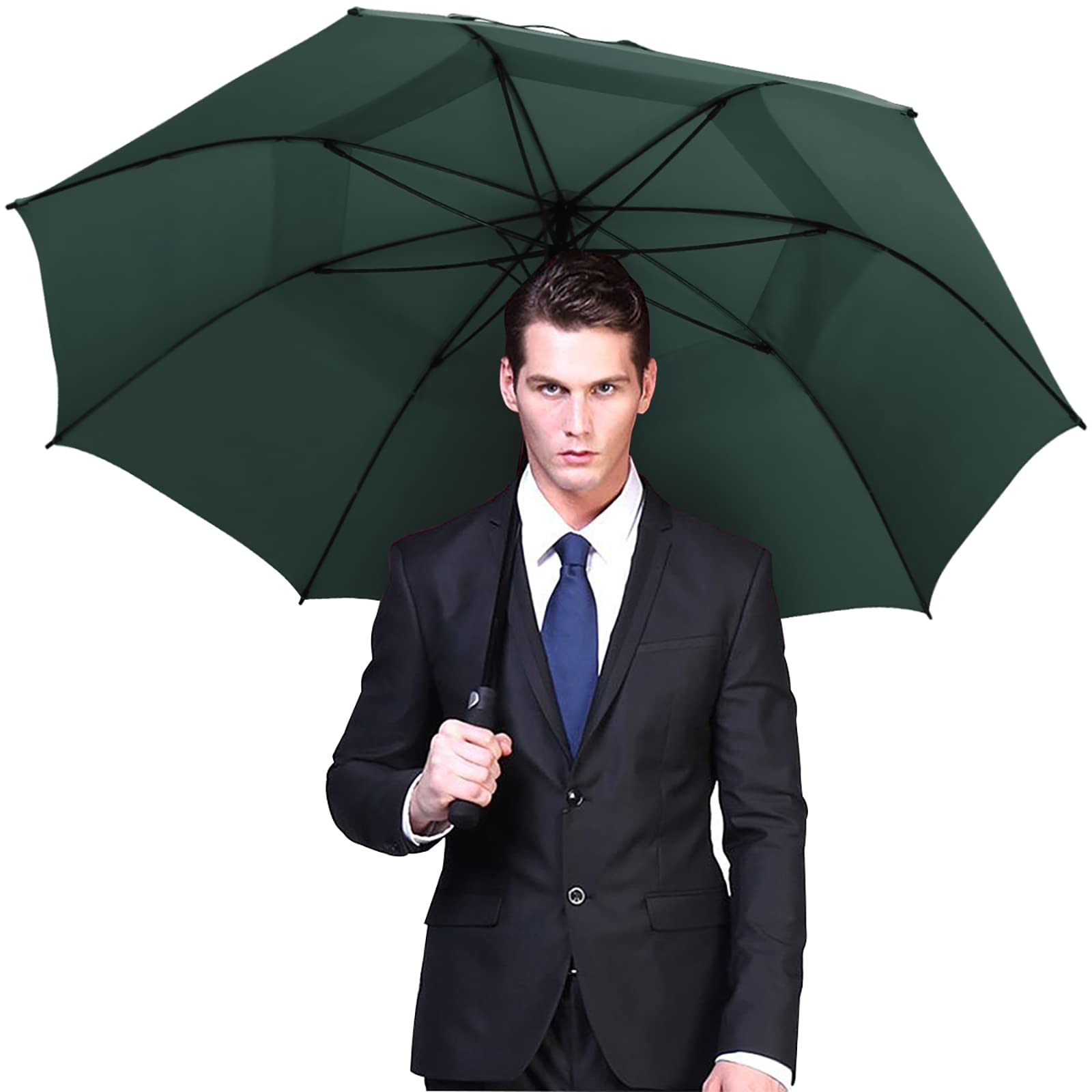 G4Free 62 Inch Automatic Open Golf Umbrella Extra Large Oversize Double Canopy Vented Windproof Waterproof Stick Umbrellas(Dark