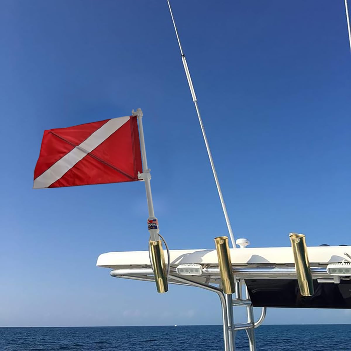 SPEARFISHING WORLD Dive Flag with Pole for Boat T - Top and Rod Holder Safety for SCUBA Spearfishing Diving Freediving and Snork