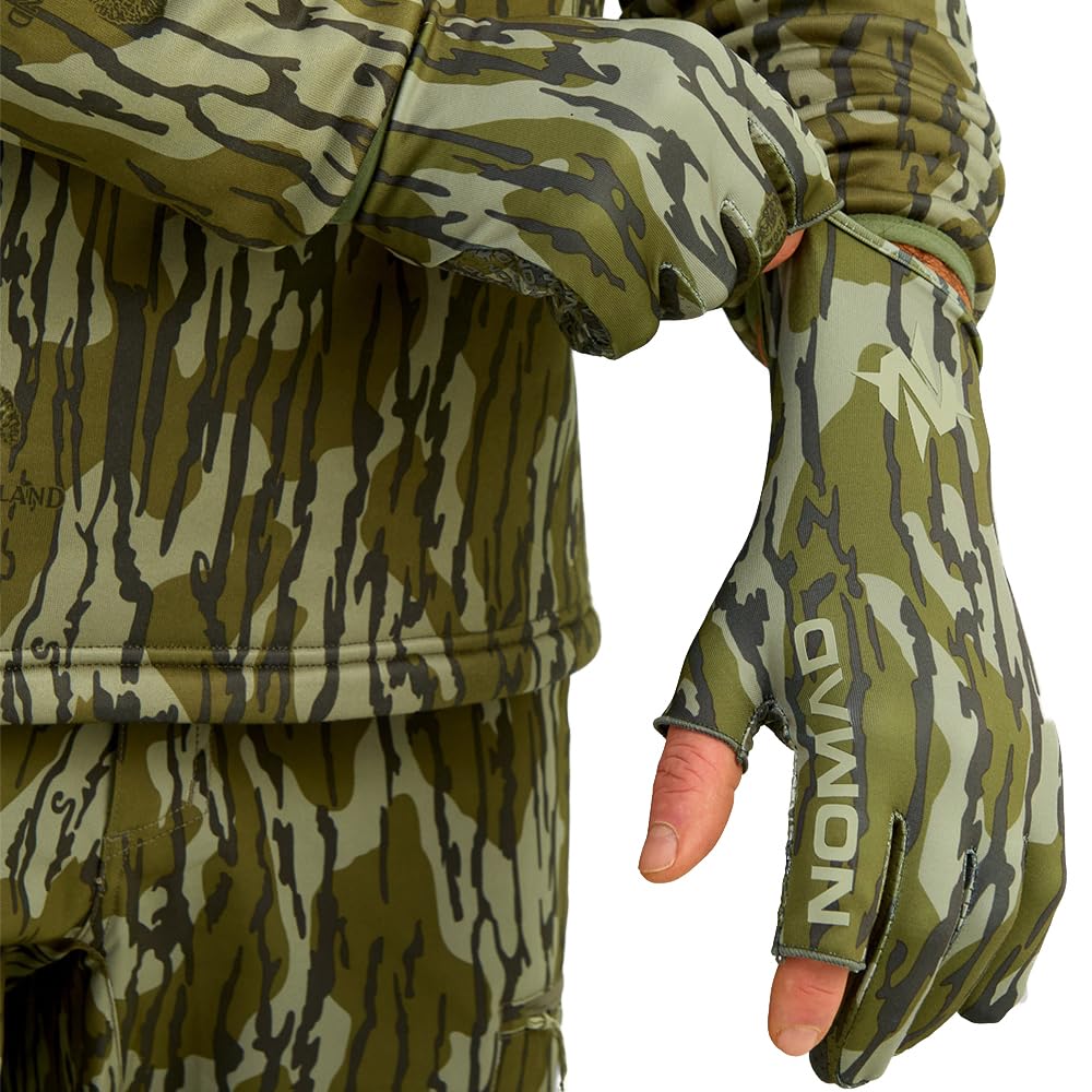 Nomad Mens Camo Fingerless Hunting Glove, Mossy Oak Bottomland, Large-X-Large