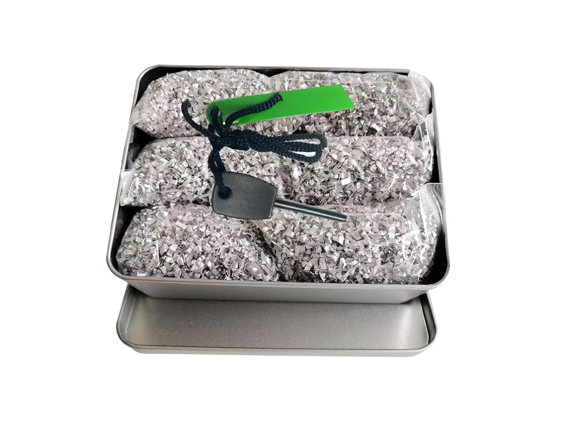 Emergency Magnesium Fire Starter Kit - 6 Bags Of Pure Magnesium Shavings + Ferro Rod With 2000 Or More Strikes In Waterproof Tin
