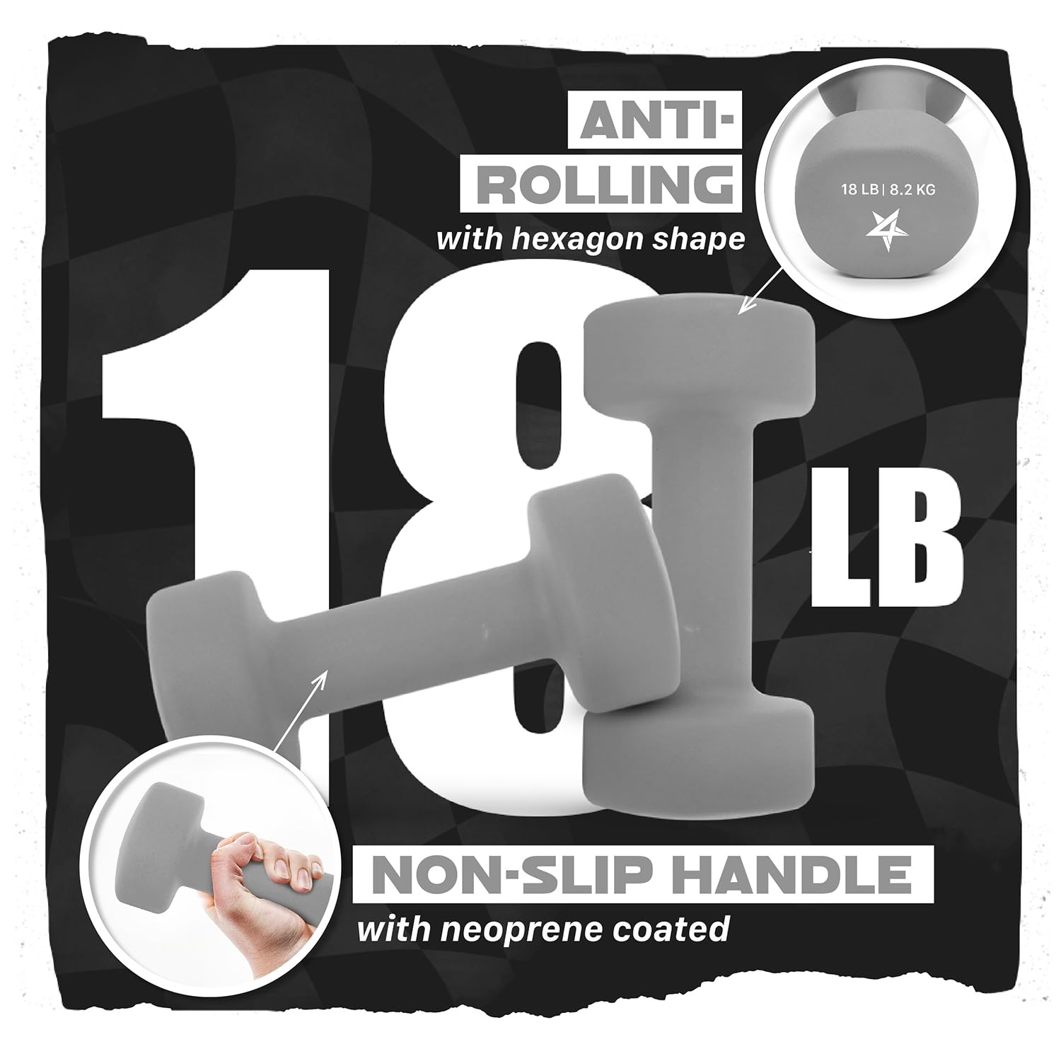 Yes4All Non-Slip, Hexagon Neoprene Dumbbells - 18Lbs Neoprene Dumbbell Set For Muscle Toning, Strength Building, Weight Loss (Gr