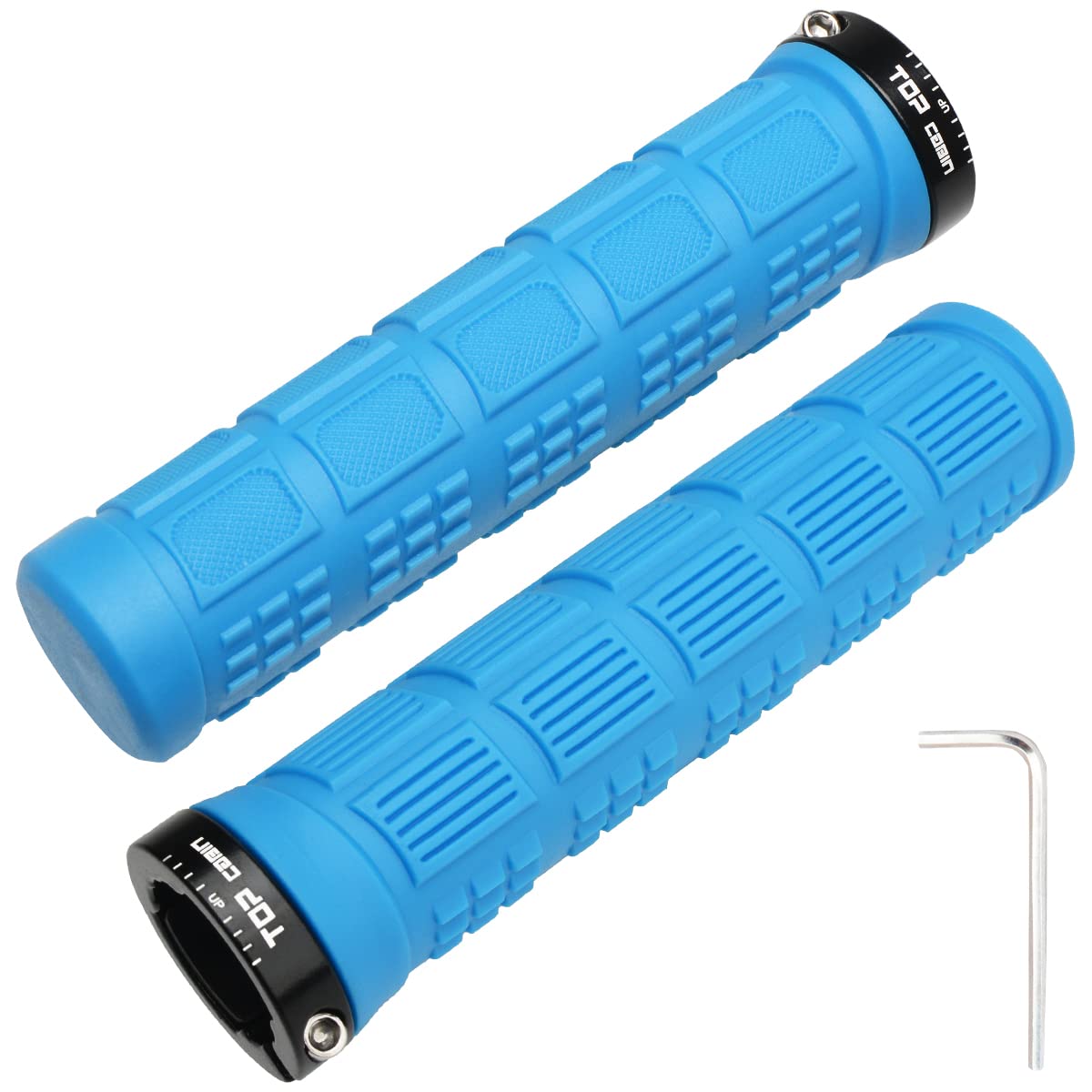TOPCABIN Bike Grips Double Lock on Locking Bicycle Handlebar Grips Cycle Bicycle Mountain Bike BMX Floding (Rubber Grips Blue 1 