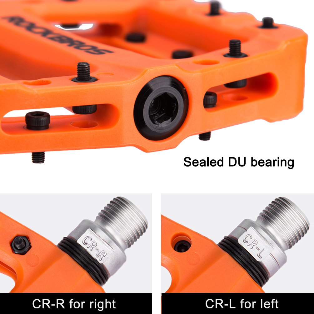Rockbros Lightweight Mountain Bike Pedals Nylon Fiber Bicycle Platform Pedals For Bmx Mtb 9/16'' Orange