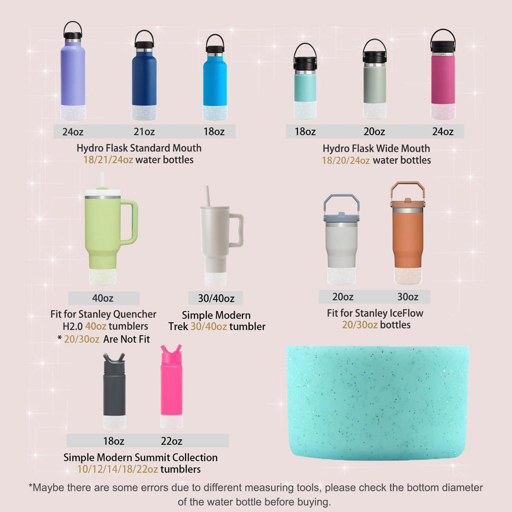 Worbss 2 Pack Aqua Glitter Silicone Boot Sleeve For Stanley Cup 40Oz Accessories For Hydro Flask 18-24Oz And More Wide Mouth Wat