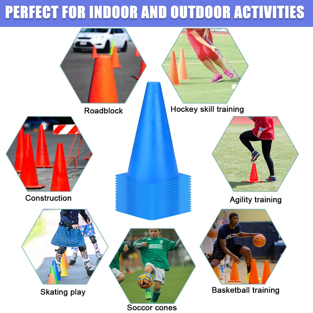 Cyrico 9 Inch Cones Sports, 15 Pack Soccer Training Cones Agility Field Parking Safety Blue Plastic Traffic Cones For Football B