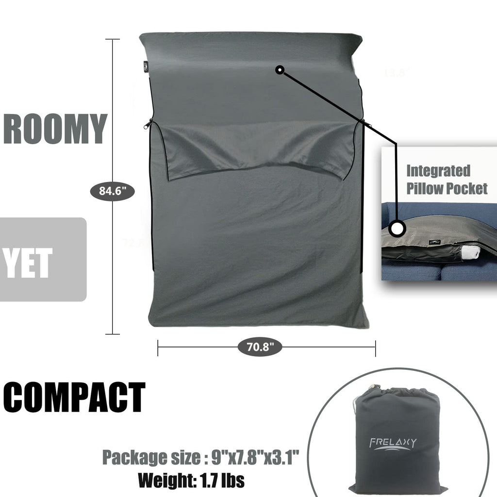 Frelaxy Sleeping Bag Liner, Xl Travel Sheet & Camping Sheet For Backpacking, Hotel, Hostels & Traveling, Comfy & Easy Care, Doub