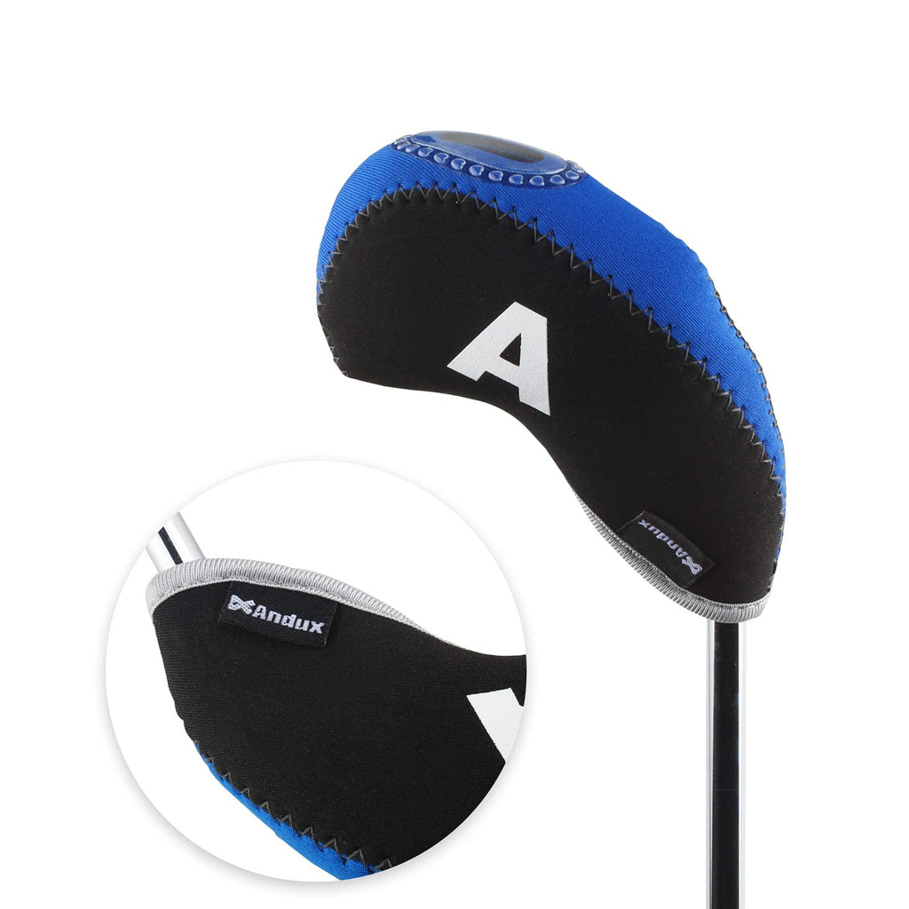 Andux Number Print Golf Iron Club Head Covers With Transparent Window 10Pcs/Set Black/Blue