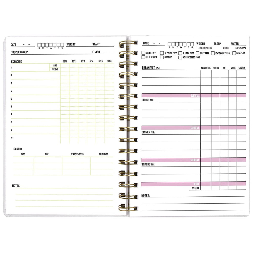Food And Fitness Journal Meal Journal Diary Workout Wellness Log Notebook Planner Weight Loss Diet Meal Exercise Training Health