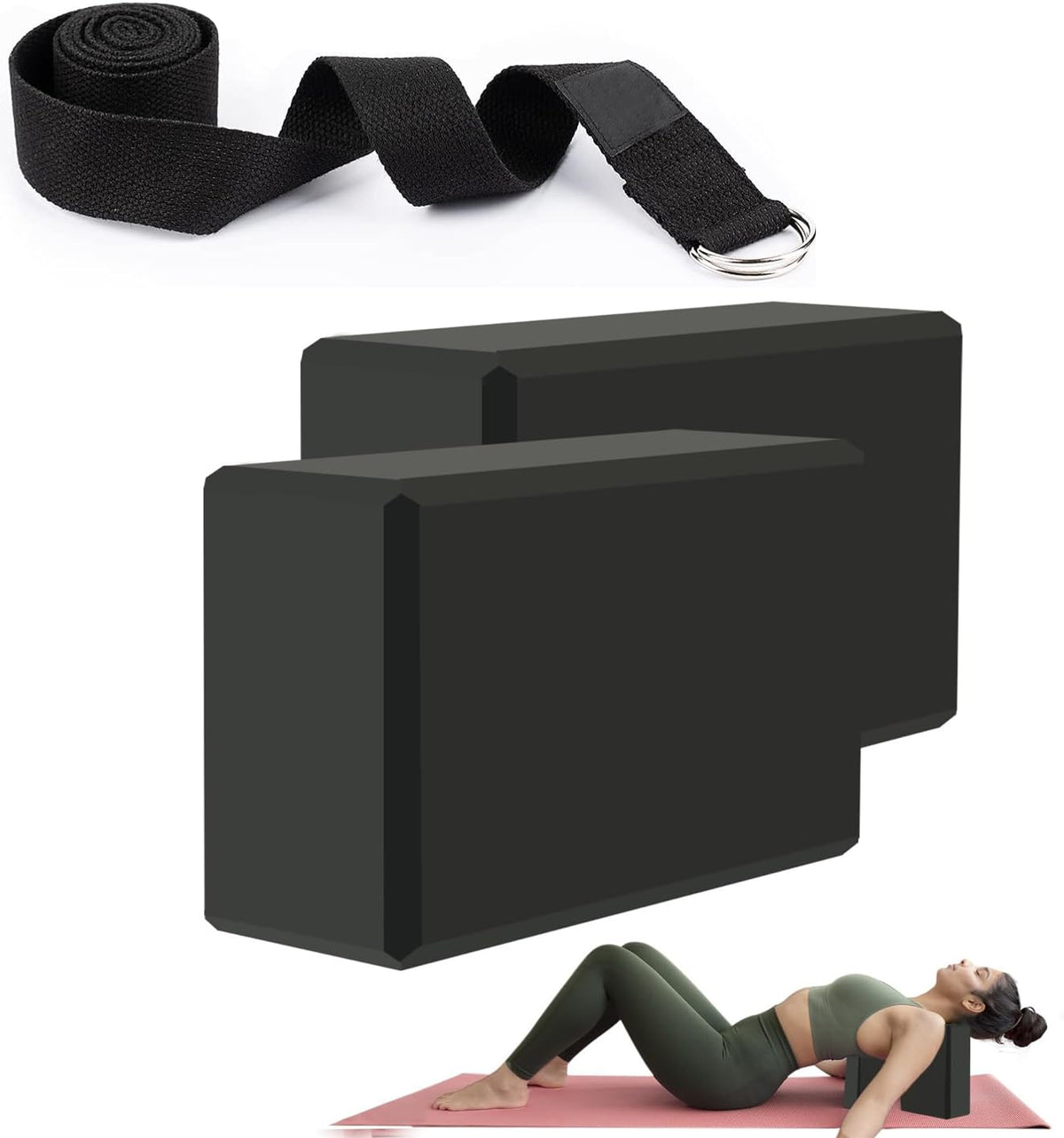 Gymwar Yoga Block And Yoga Strap Set, 2 Soft NonSlip Yoga Blocks, 8Ft Metal DRing Strap For Yoga, General Fitness, Pilates, St