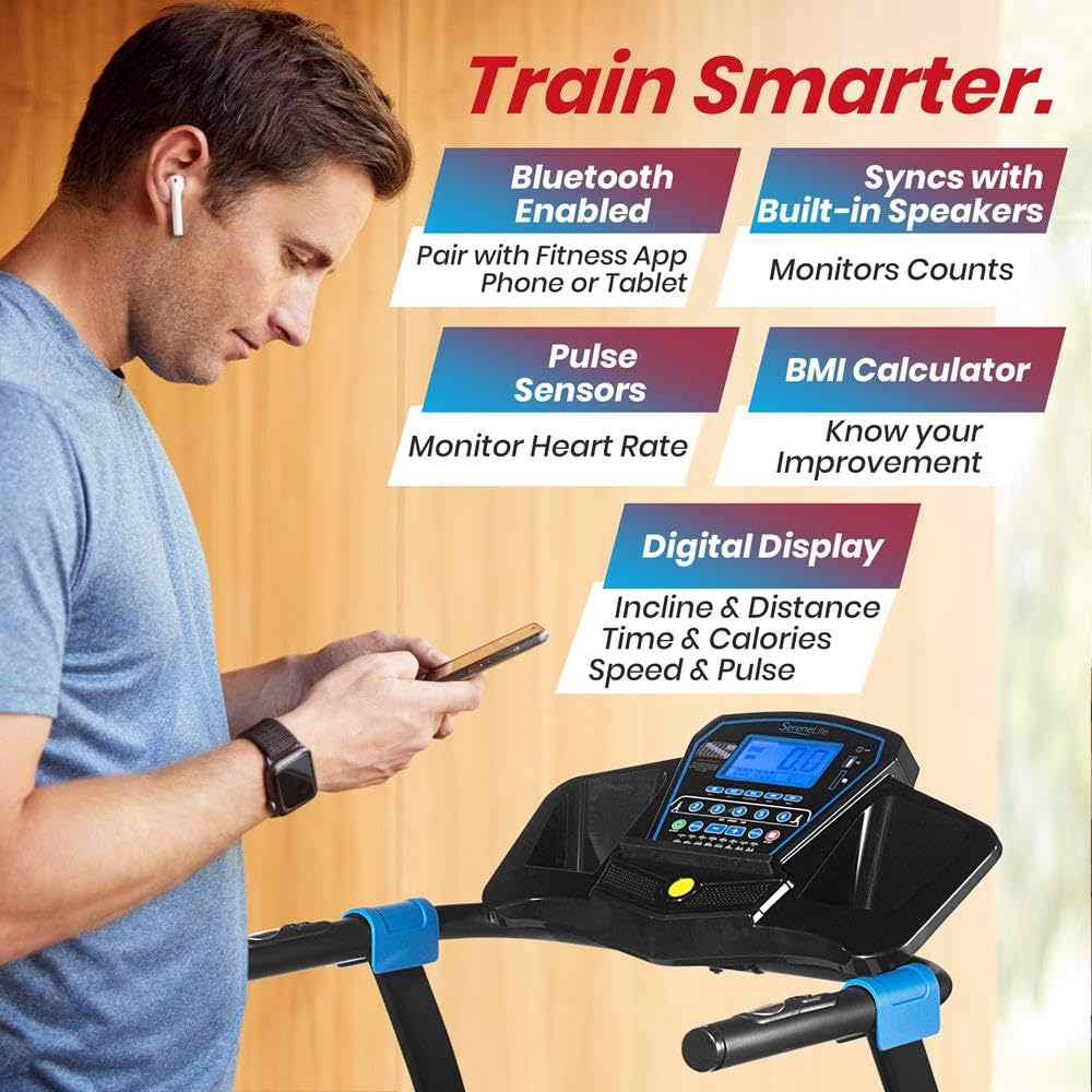 Serenelife Electric Folding Treadmill - Foldable Home Fitness Equipment For Walking & Running, 1.5 Hp Indoor Home Cardio Machine