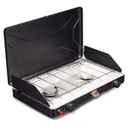 Vanston 2-Burner Propane Camping Stove, 20,000 Total Btus Portable Gas Camping Grill, Stovetop With Adjustable Burners, Wind Gua