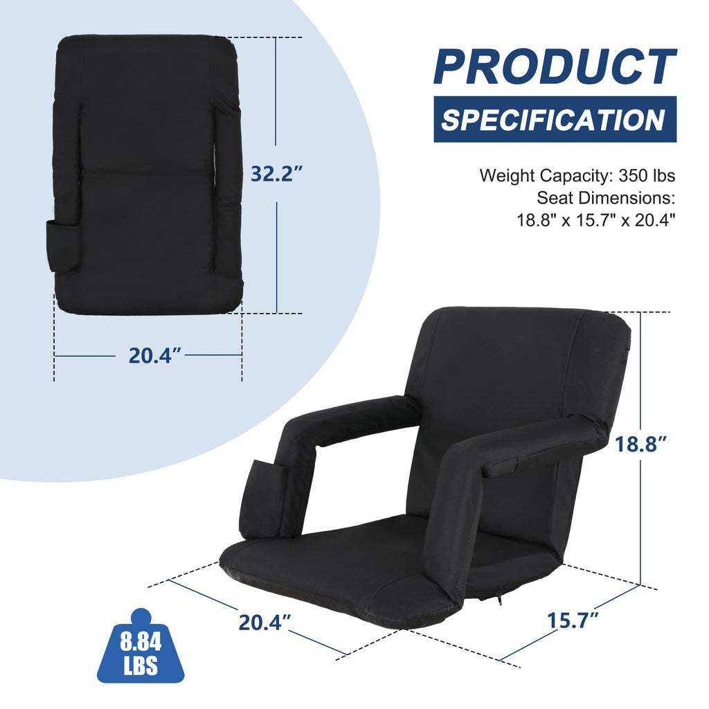 Stadium Seat For Bleachers With Back Support Reclining Adults Camping Stadium Chair Extra Thick Cushion Bleacher Seats Waterproo