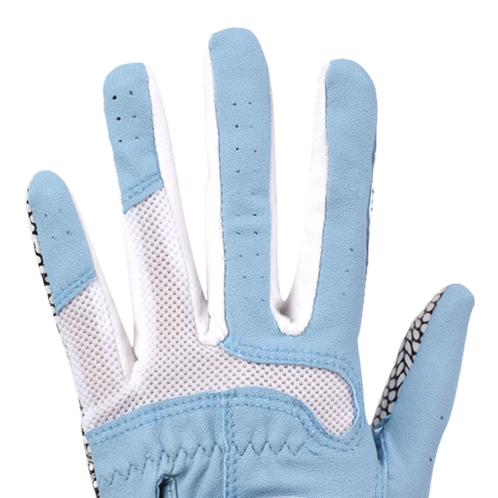 Gh Womens Leather Golf Gloves One Pair - Plain Both Hands (Blue, 20 (M))