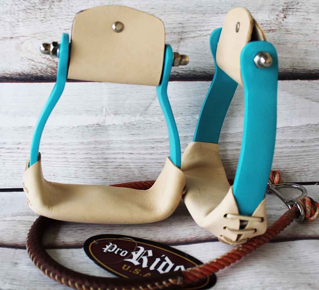 Challenger Western Horse Saddle Stirrups Barrel Racing Aluminium Turquoise Rodeo Tack 5170