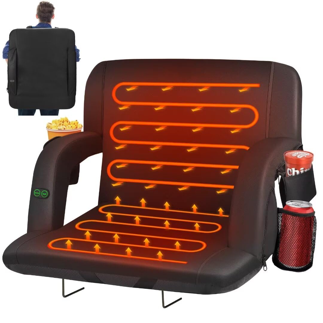 Hoperan 21'' Dual-Sided Heated Stadium Seats For Bleachers With Back Support, 3 Levels Heating Stadium Seating For Bleachers Sea