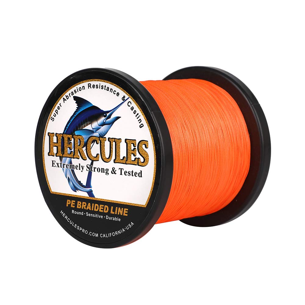 Hercules Braided Fishing Line 1500M 1640Yds 10Lbs-200Lbs Pe Superline 8 Strands (Orange 50Lb/22.7Kg 0.37Mm)