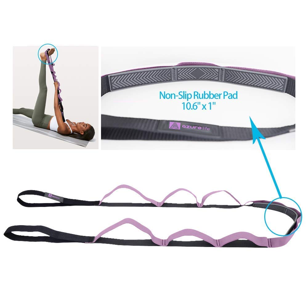 A Azurelife Stretch Strap With 11 Loops, Half Elastic Stretching Strap Band - Stretch Tool For Yoga Physical Therapy, Dance And