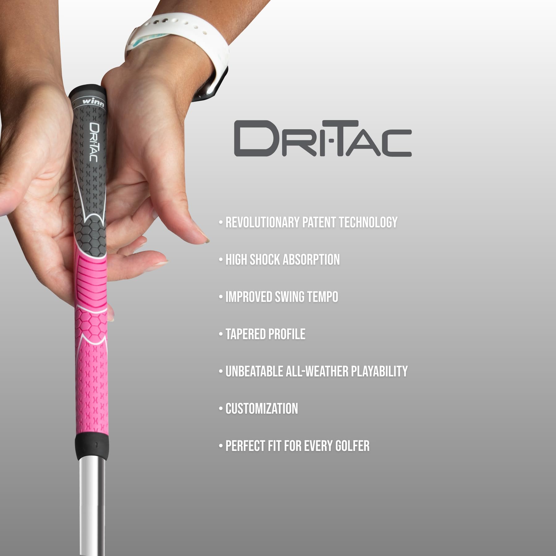 Winn Grips Dri-Tac 13 Piece Ladies/Men'S Undersize (-1/32'') Dark Gray/Pink Golf Grip Bundle