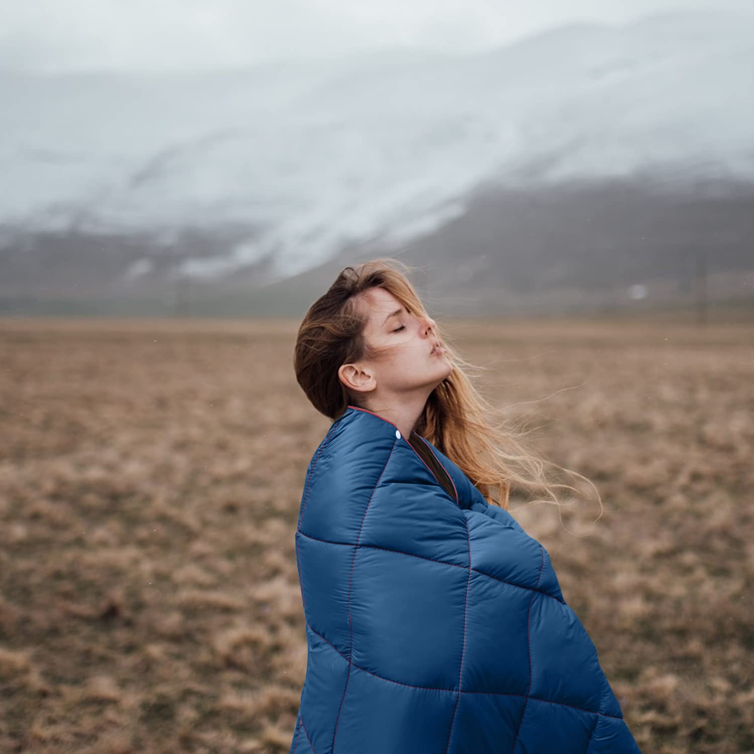 Zzlamb Packable Camping Blanket For Adults Down Alternative, Water-Repellent Compact Lightweight Soft Puffy Blanket, Warm Quilt