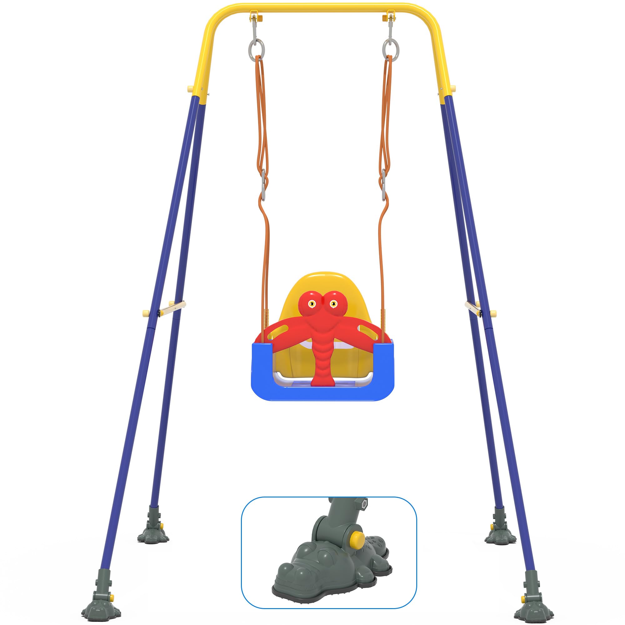 HAPPYMATY Toddler Swing, 3-in-1 Baby Swing Sets with Anti-Slip Base Feet & Safety Belt, Indoor/Outdoor Baby Seat with Metal Stan