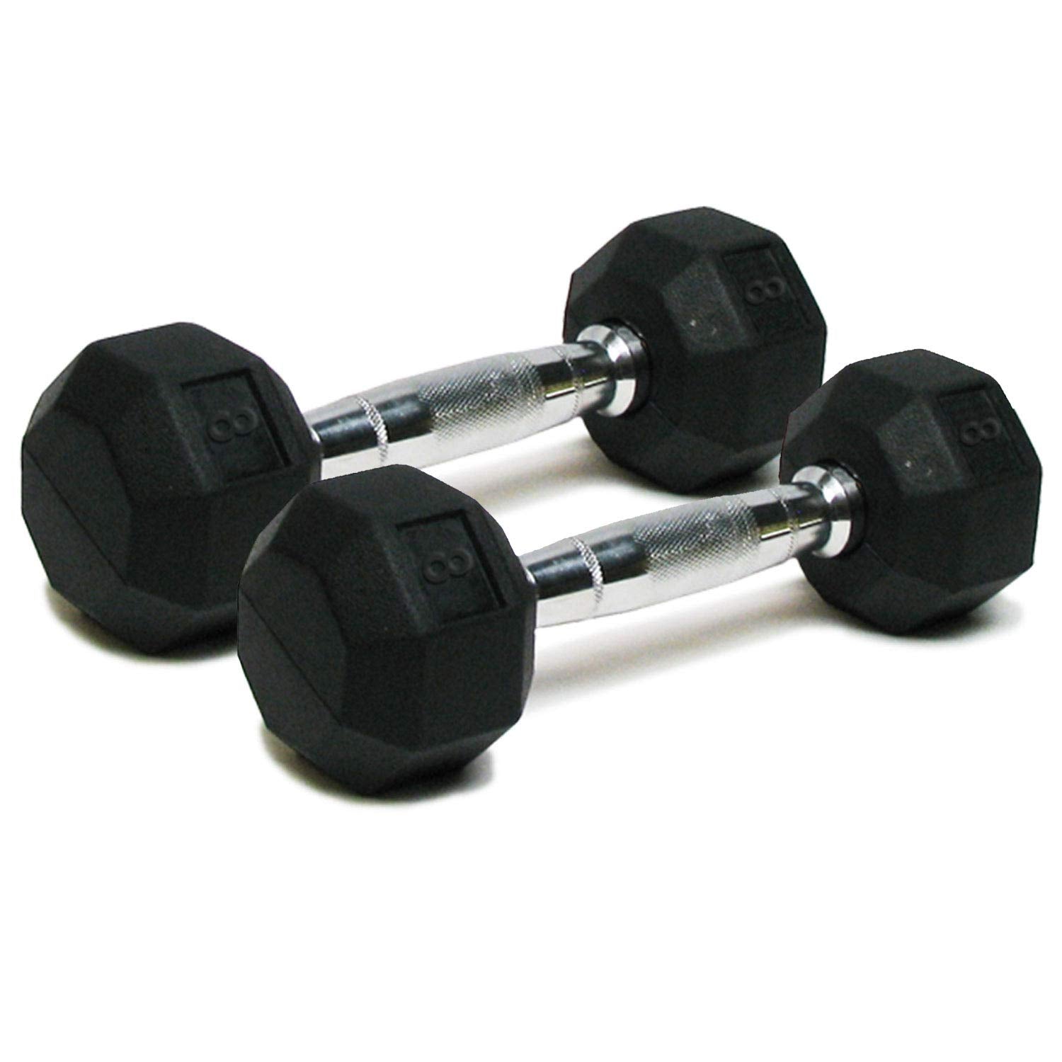 Dumbbells Hand Weights Set of 2-8 lb Rubber Hex Chrome Handle Exercise & Fitness Dumbbell for Home Gym Equipment Workouts Streng