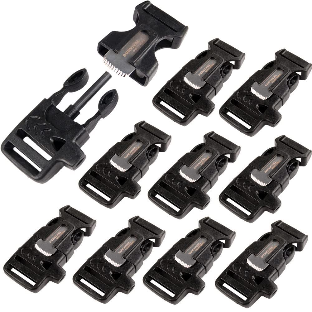 10Pack 3/4'' (19Mm) Fire Starter Survival Whistle Buckle Flint Scraper For Paracord Bracelet Key Lanyard Ourdoor Hiking Camping 