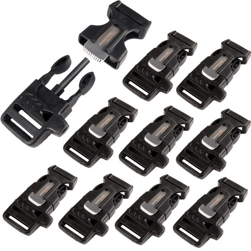 10Pack 3/4'' (19Mm) Fire Starter Survival Whistle Buckle Flint Scraper For Paracord Bracelet Key Lanyard Ourdoor Hiking Camping 