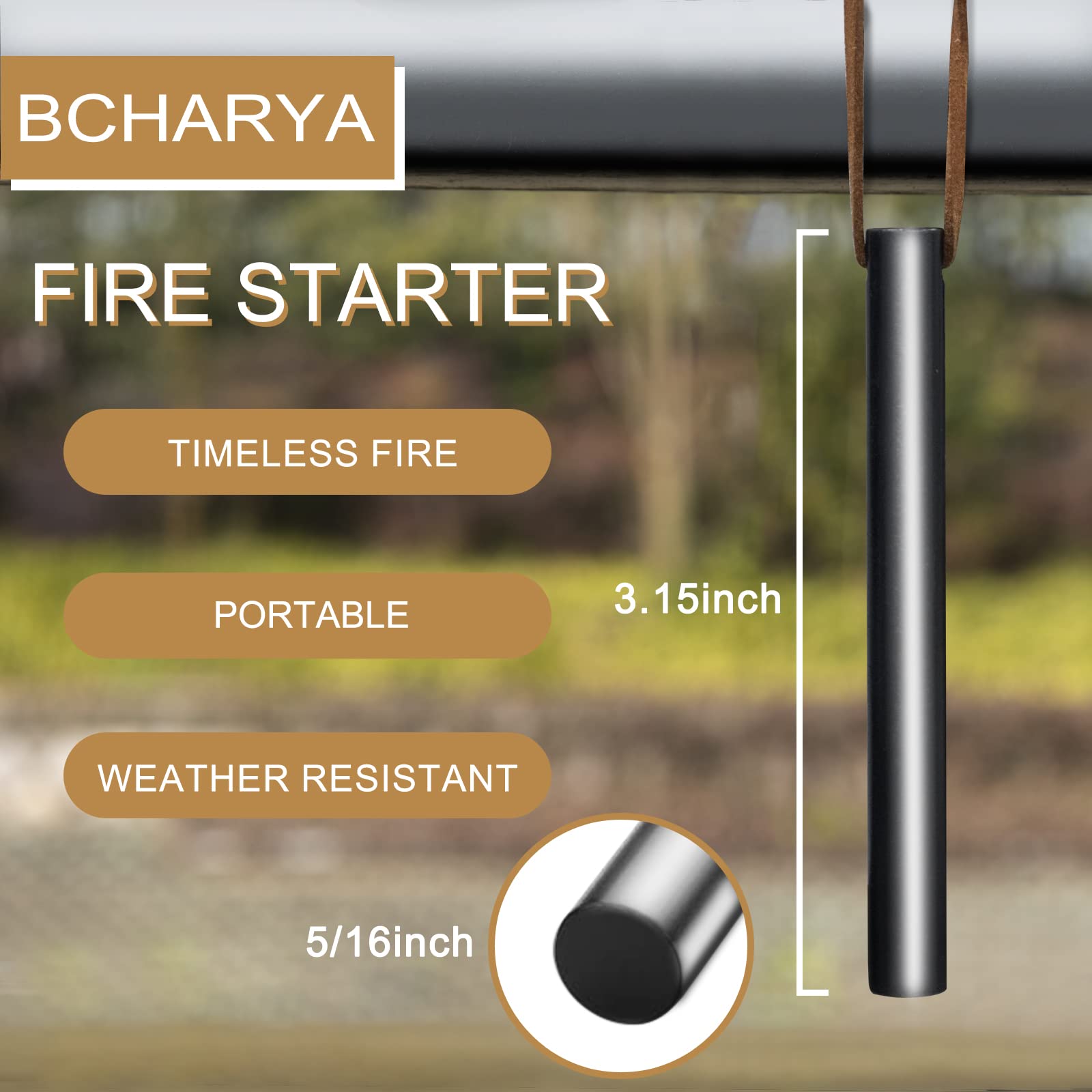 Bcharya Fire Starter Survival Tool, Ferro Rod Kit With Leather Neck Lanyard And Multi-Tool Striker, Flint And Steel Survival Ign