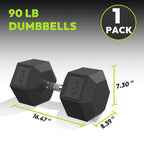 Hex Dumbbell Rubber Encased Dumbbell Strength Training Hex Dumbbell, Hand Weight For Workout & Exercise 90 Lb