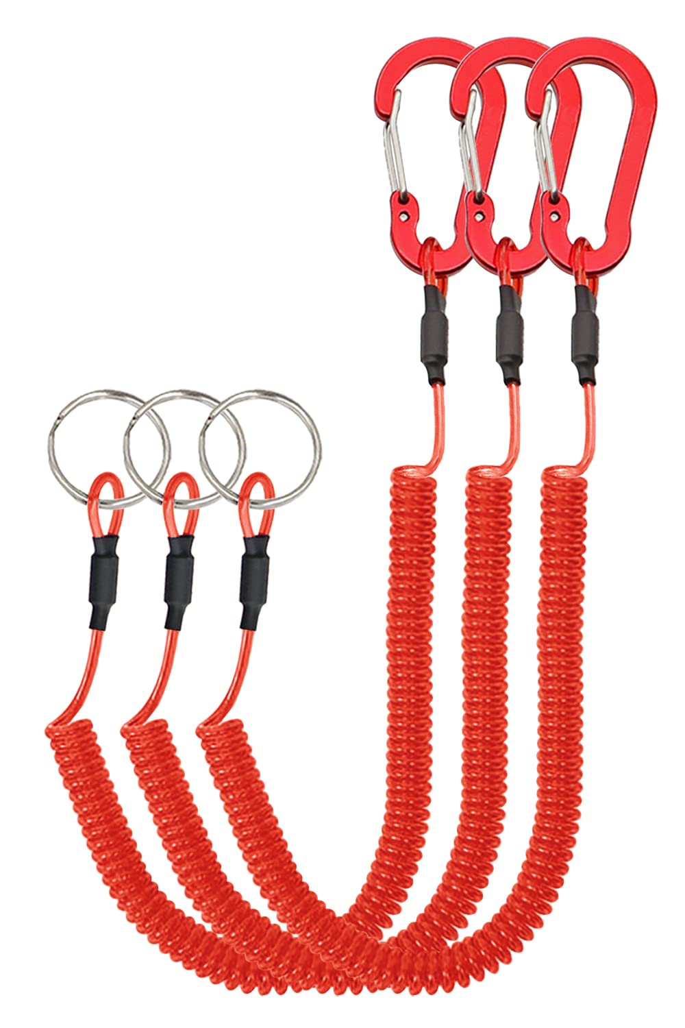 Lix&Rix Coiled Stretch Tether Lanyard With Clip For Fishing Keys Card Keeper And Tools,Red 3Pcs