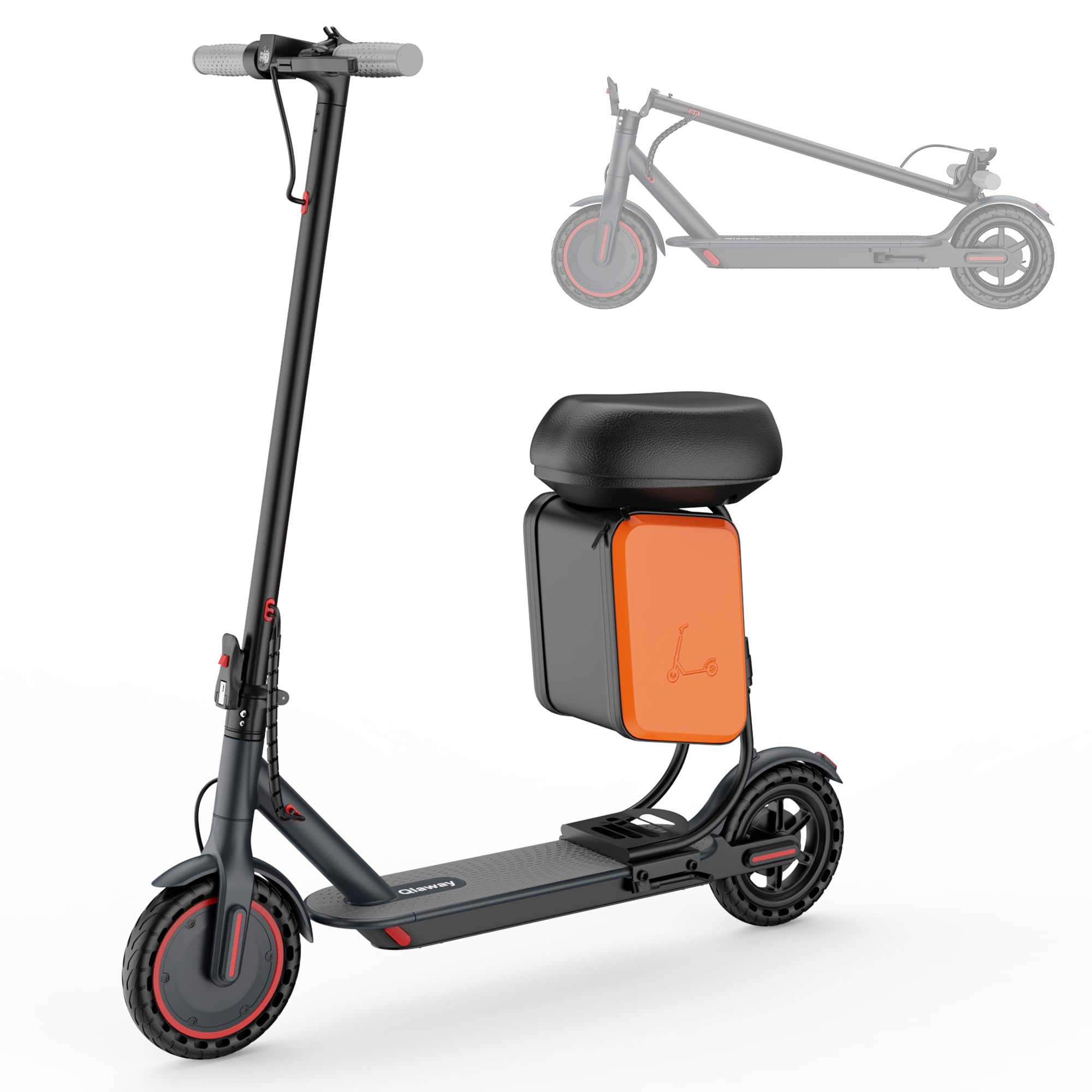 Qlaway Electric Scooter for Adults - 2-in-1 Seat Box, 8.5 Solid Tire, Powerful 350W Motor, Top Speed 19 MPH, Max 16 Miles Ranges