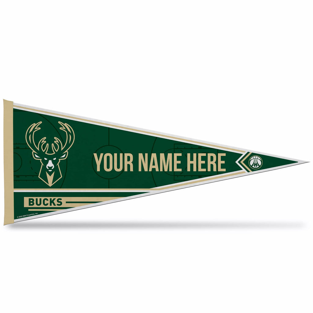 Rico Industries Nba Basketball Milwaukee Bucks Personalized - Custom 12'' X 30'' Soft Felt Pennant - Ez To Hang