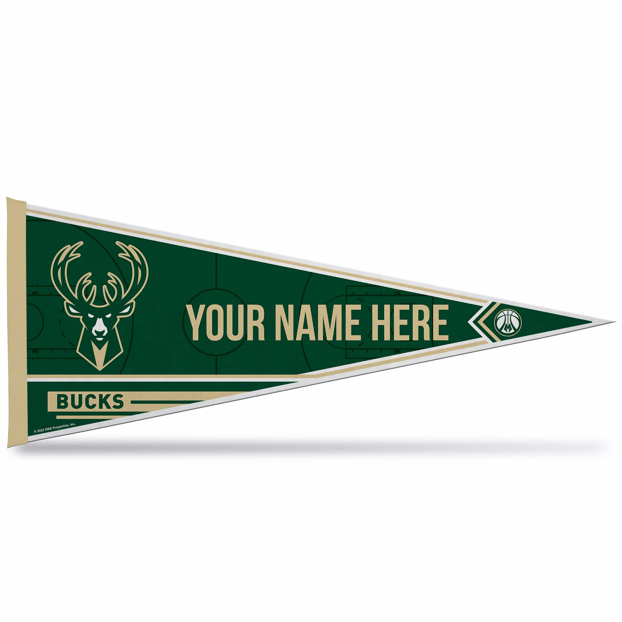 Rico Industries Nba Basketball Milwaukee Bucks Personalized - Custom 12'' X 30'' Soft Felt Pennant - Ez To Hang