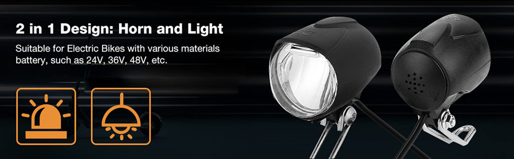 48V Ebike Light,2 In 1 Bike Headlight Front Light Led Lamp Horn For Electric Bicycle E Bike 6V Led Light For Bafang 48 Volt Bike