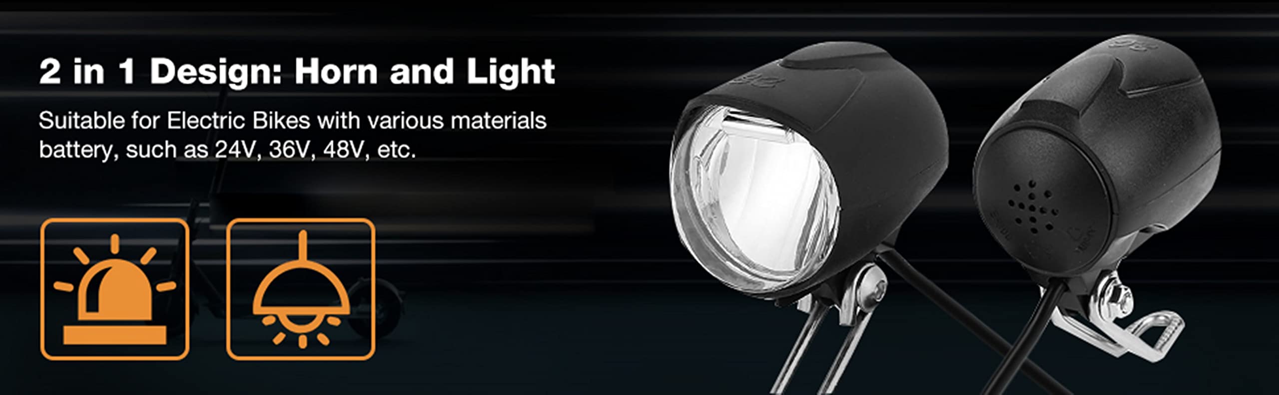 48V Ebike Light,2 In 1 Bike Headlight Front Light Led Lamp Horn For Electric Bicycle E Bike 6V Led Light For Bafang 48 Volt Bike