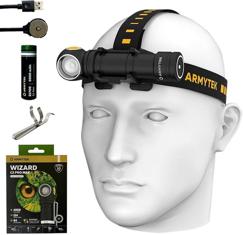 Armytek Wizard C2 Pro Max XHP70.2 LED Magnet Rechargeable Headlamp 4000 Lumens w/ Free Eco Sensa Magnetic USB Charging Cable Inc