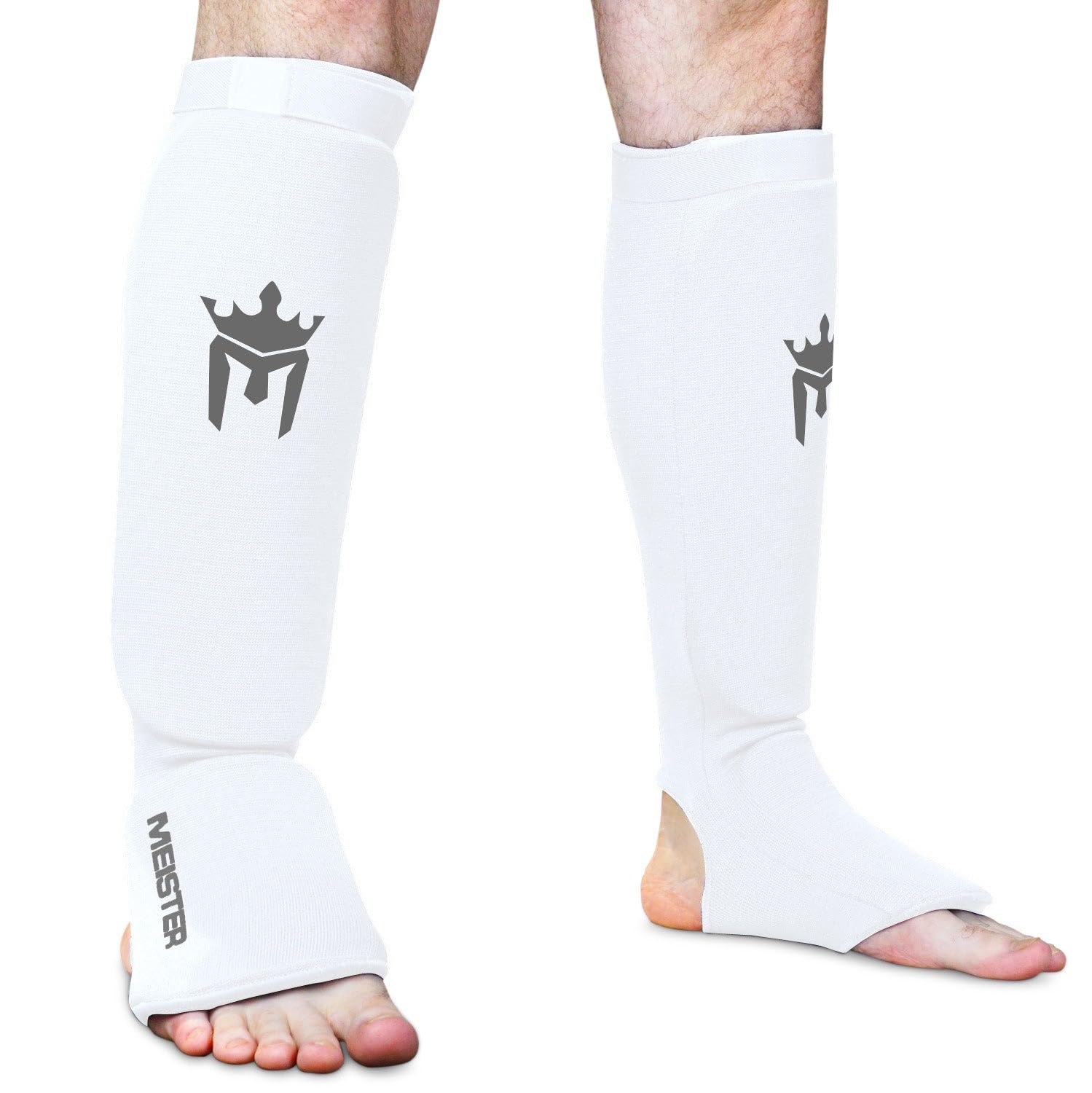 Meister MMA Elastic Cloth Shin & Instep Padded Guards (Pair) - White - Small/Medium