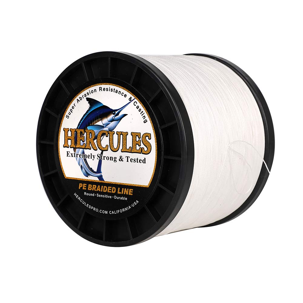 Hercules Braided Fishing Line 2000M 2187Yds 10Lbs-200Lbs Pe Superline 8 Strands (White 90Lb/40.8Kg 0.50Mm)