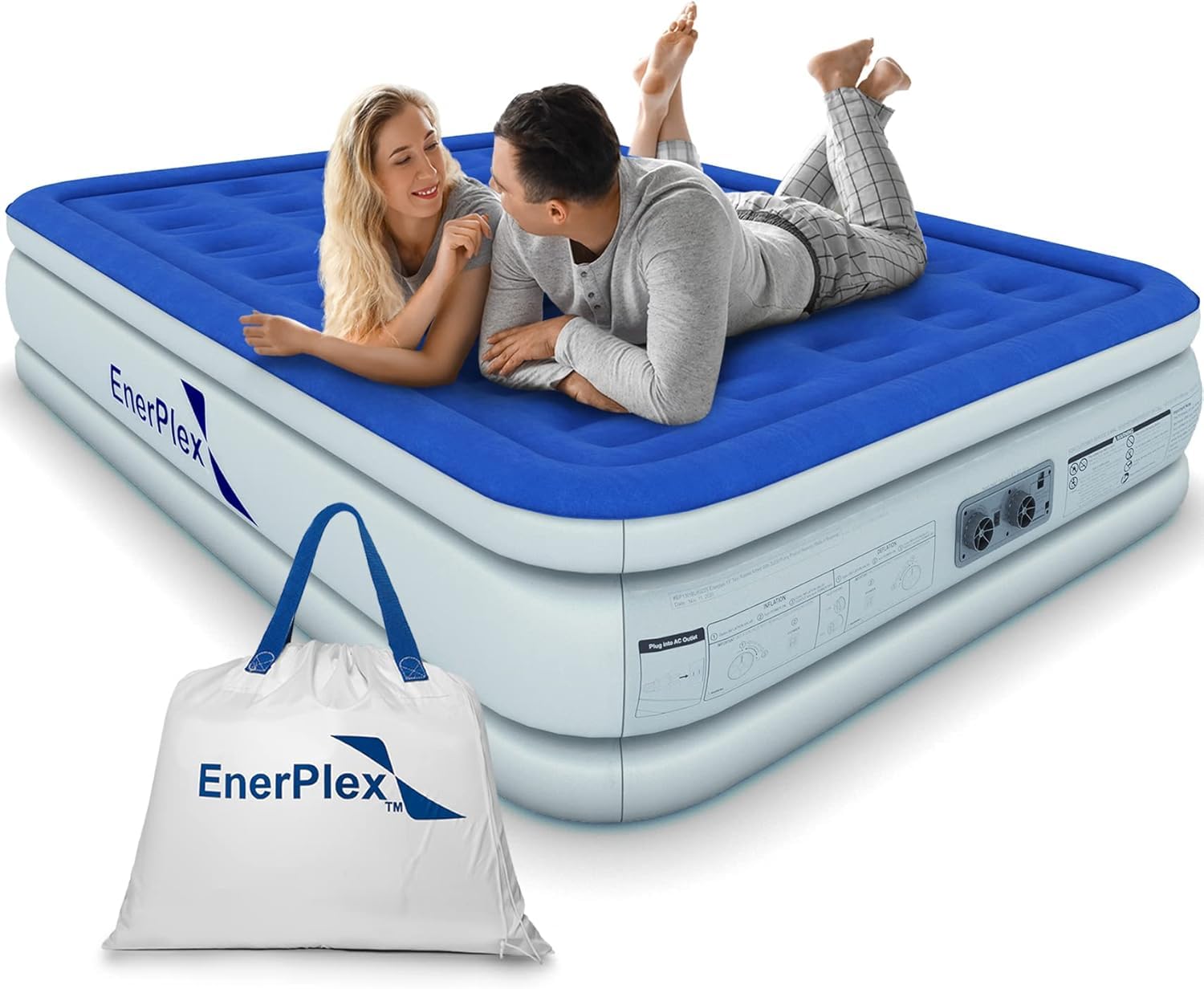 Enerplex Queen Air Mattress With Built-In Pump - 13 Inch Double Height Inflatable Mattress For Camping, Home & Portable Travel -