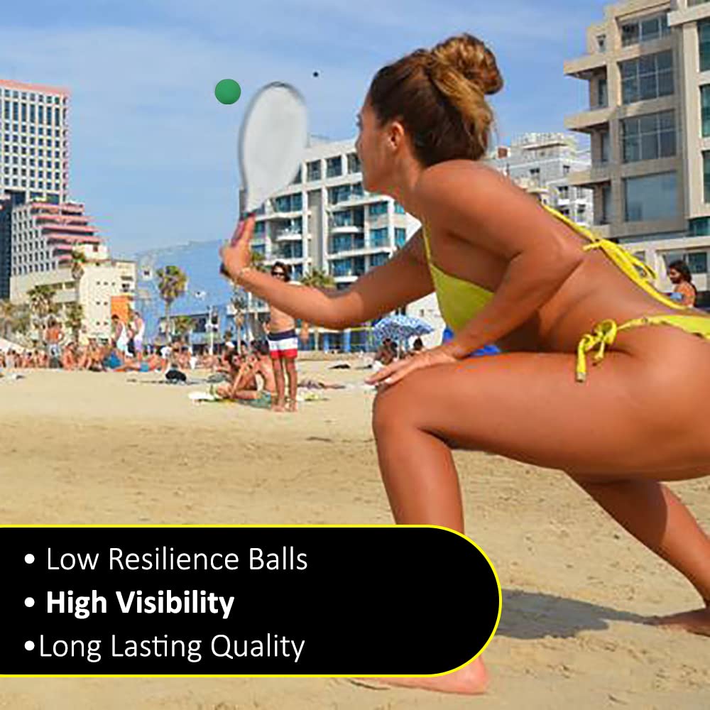 W4W Kadima Beach Paddle Ball Racket Set - Bundle Pack Includes 4 Balls & 2 Paddles - Natural