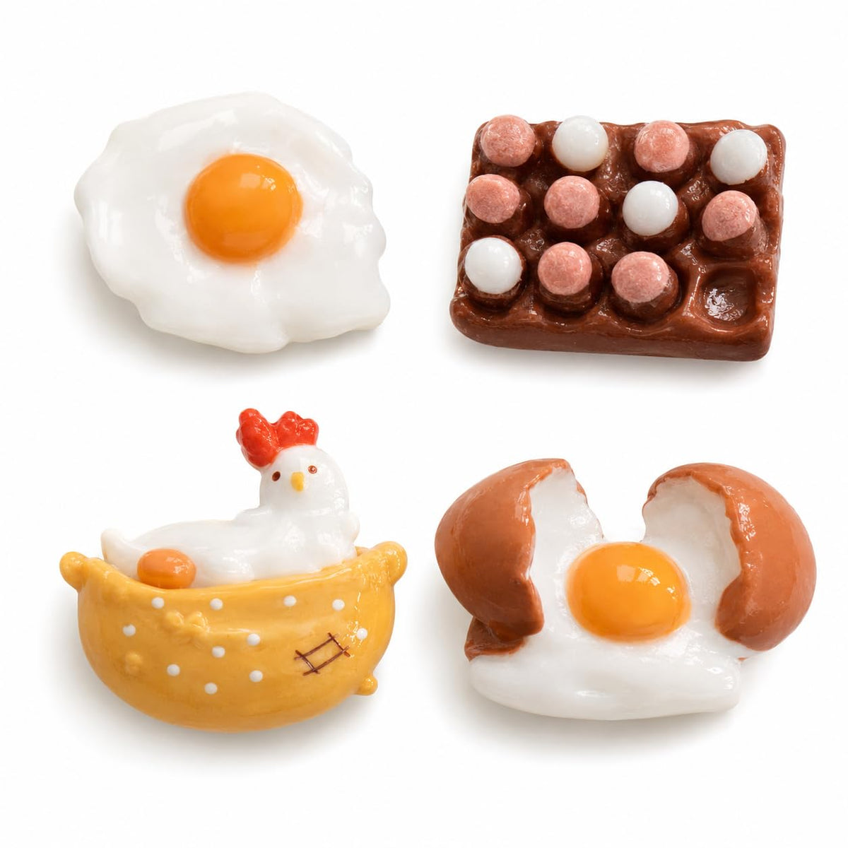 WARMINGO DE Cute Egg Fridge Magnets Set of 4, Hen, Fried Egg, Broken Egg & Egg Tray Designs, Decorative Refrigerator Magnets for