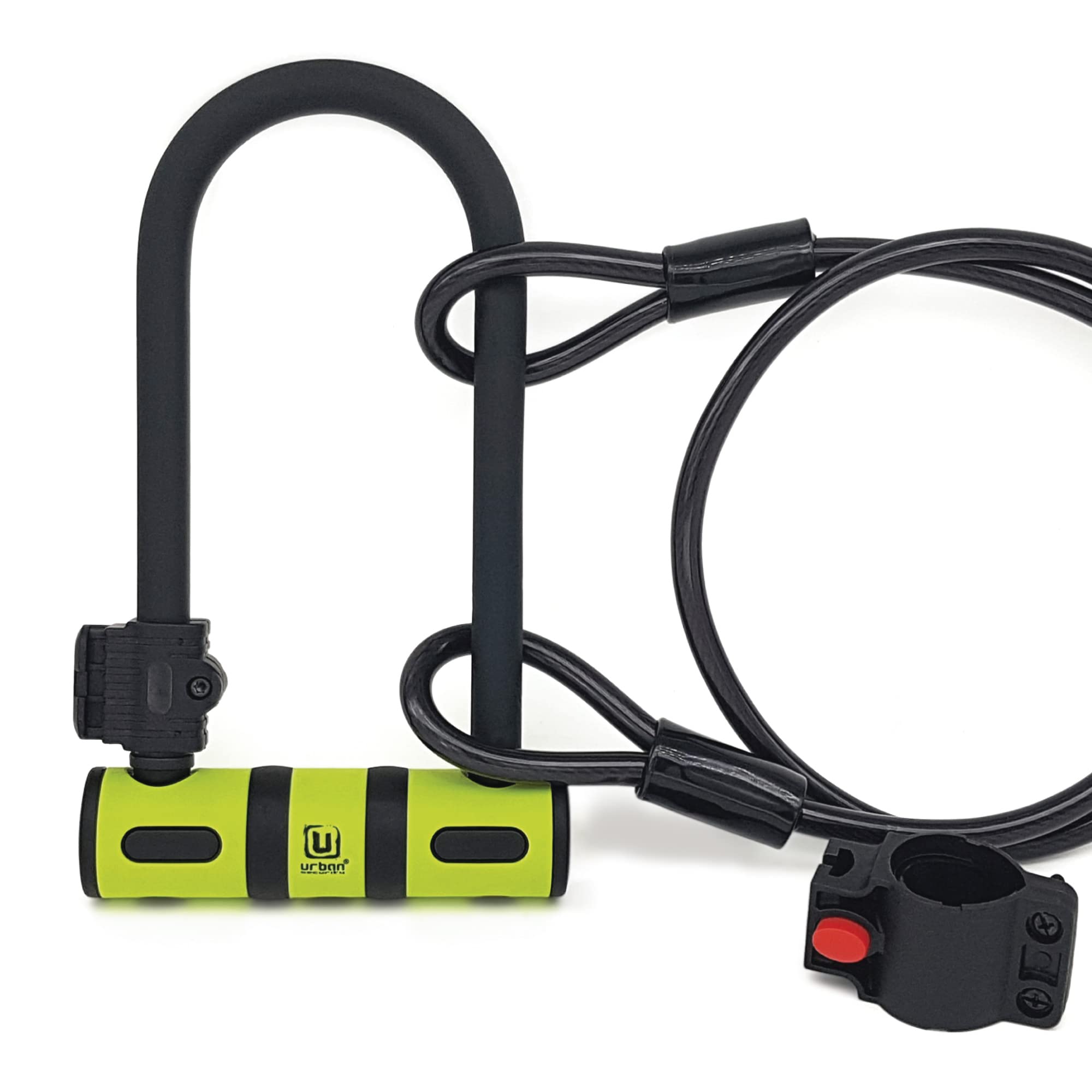 Urban Ur80150B Bicycle U Lock, Hardened Steel, Double Locking, Fork A051In Coating, Interior 31X75In, Security Loop Cable 39Ft A