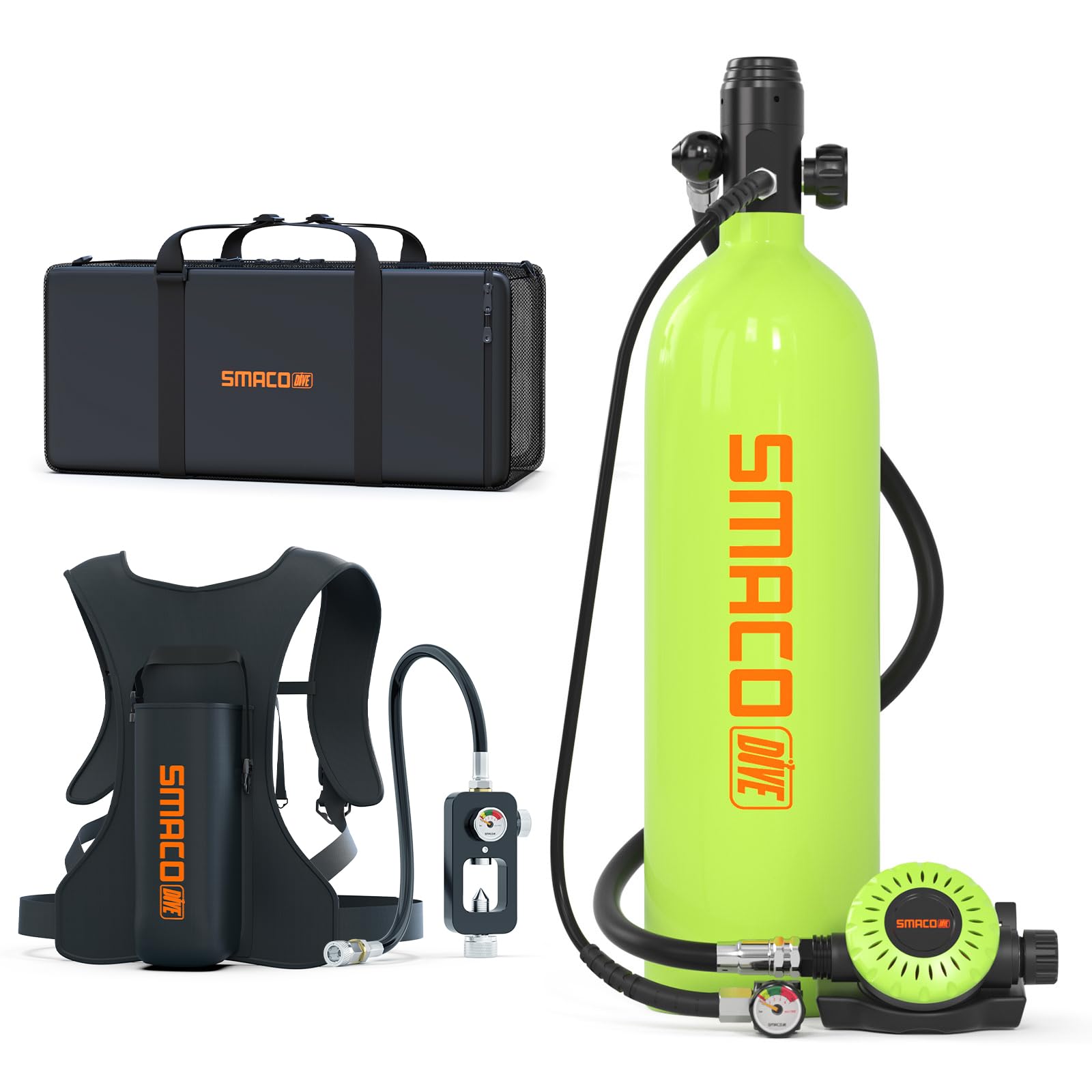 SMACO S700 Plus Mini Scuba Tank 1.9L Portable Diving Tank Reusable Pony Bottle for Underwater Exploration Lung Air Tank Kit Divi