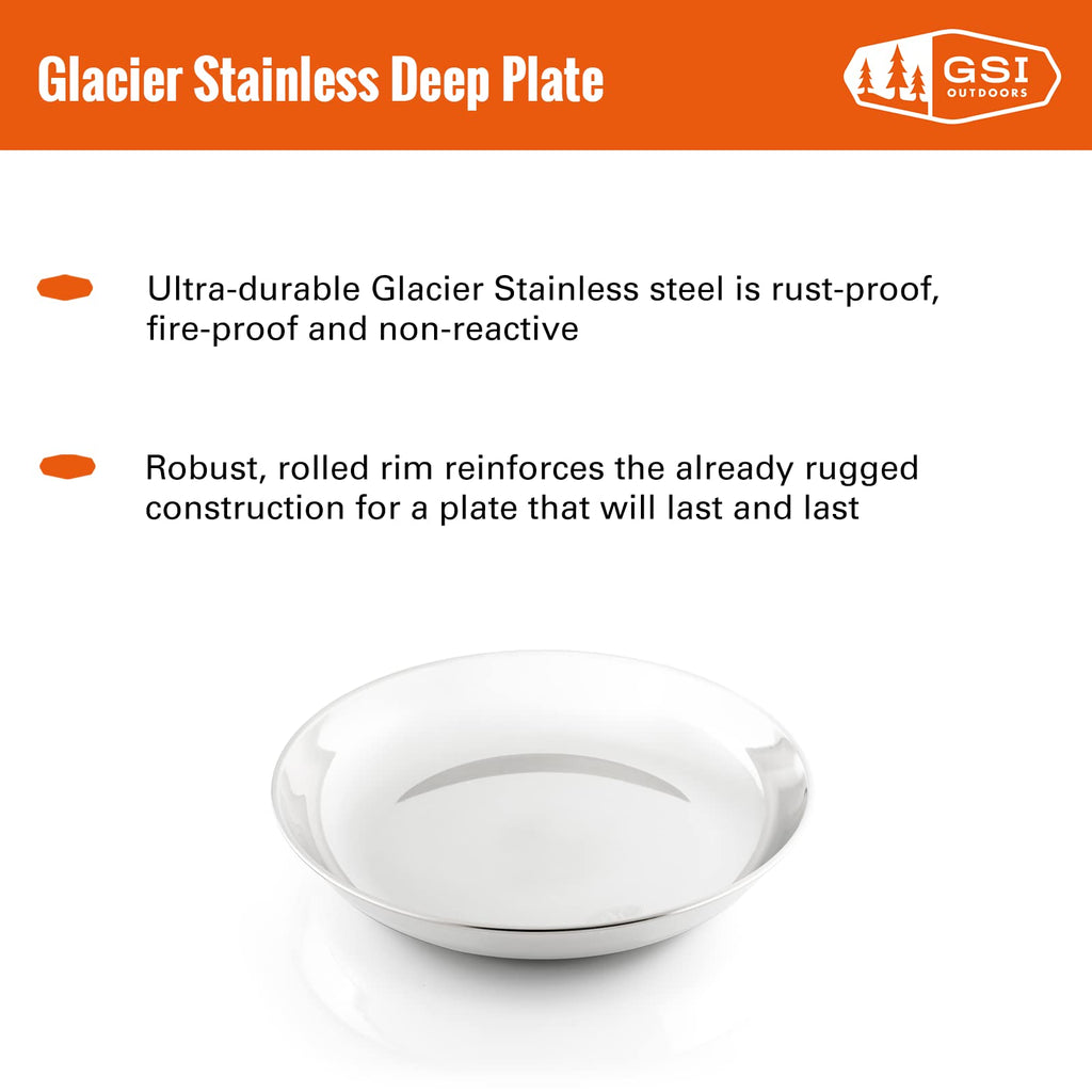 Gsi Outdoors Glacier Stainless Steel Deep Plate  8.5'' Stainless Steel Plate For Camping, Cabin And Everyday Kitchen Tableware