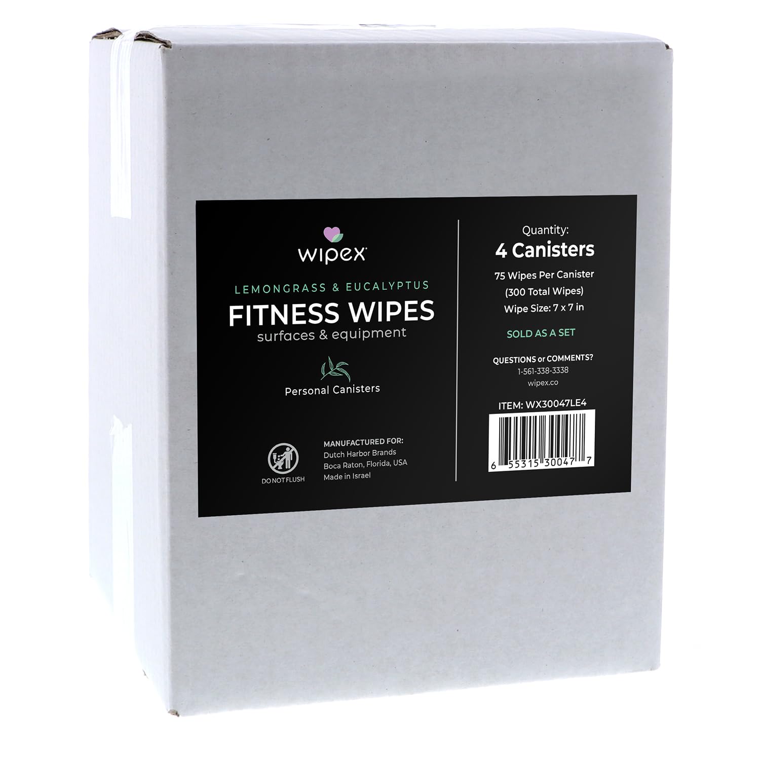 Wipex Natural Wipes For Fitness In Lemongrass & Eucalyptus, Gyms, Yoga, Peloton Cycles, Treadmills And Home, 75 Wipes Per Canist