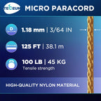 Teceum Micro Paracord - Honey Gold - 1.18 Mm X 125 Ft - Micro Utility Cord - Thin Braided Paracord Rope Nylon Polyester - Wind C