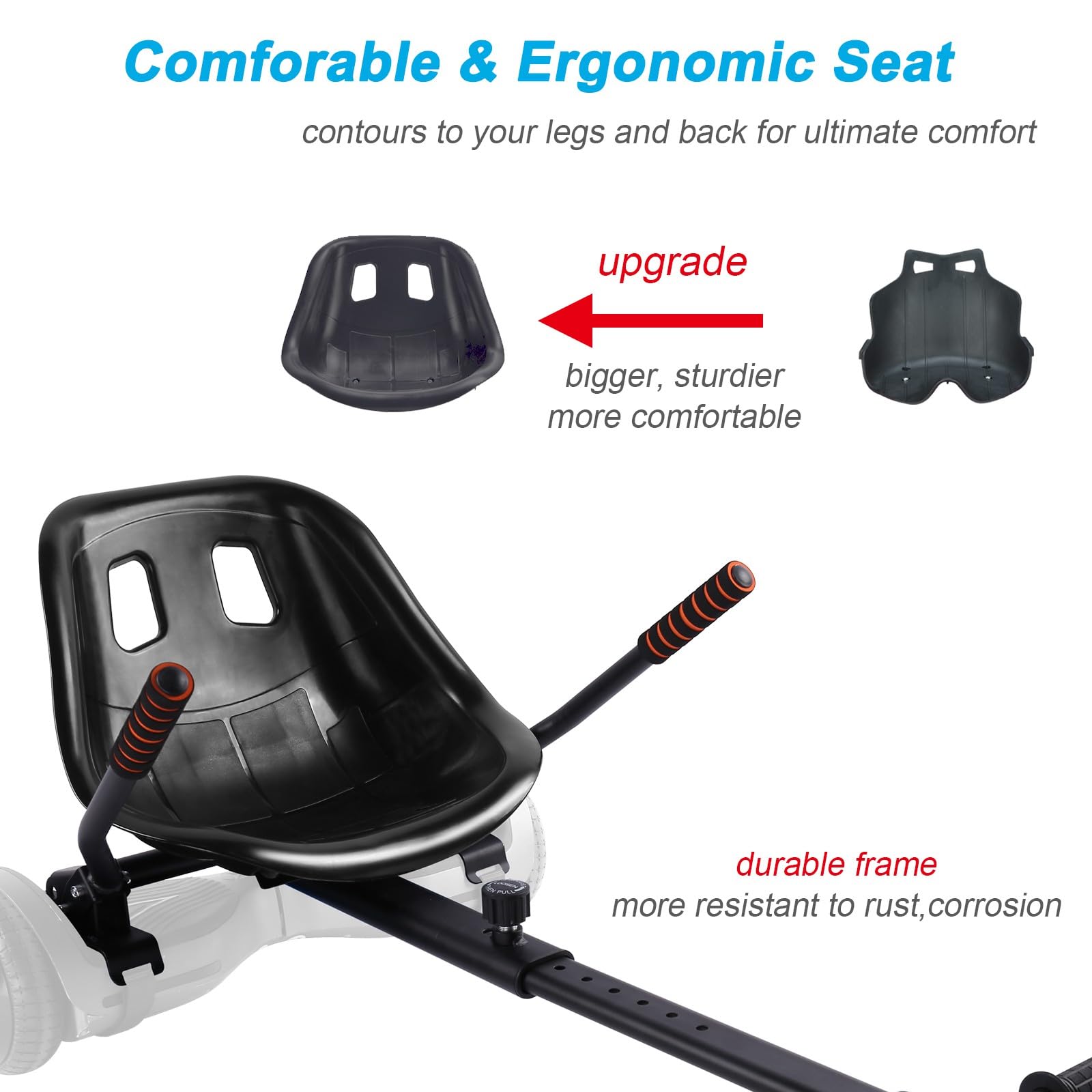 Hoverboard Seat Attachment 265Lbs Capacity, 25-33.3 Adjustable Length Hover Board Go Kart Accessory W/Comfortable&Sturdy Seat,Go